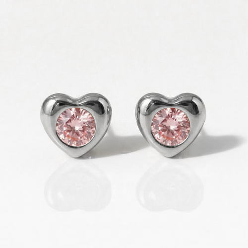 Surgical Steel Ear Piercing Studs - Heartlite Light Rose Hypoallergenic (Pair)