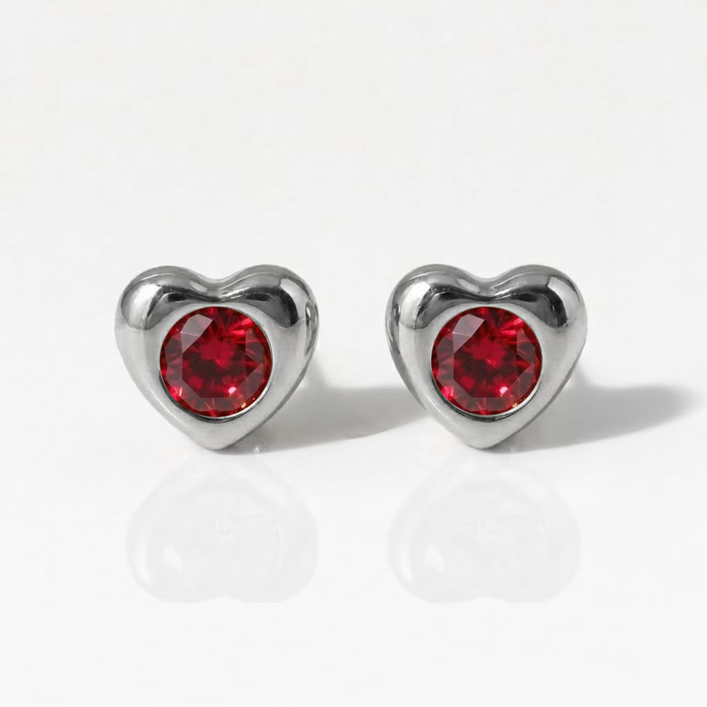 Surgical Steel Ear Piercing Studs - Heartlite Ruby Hypoallergenic (Pair)