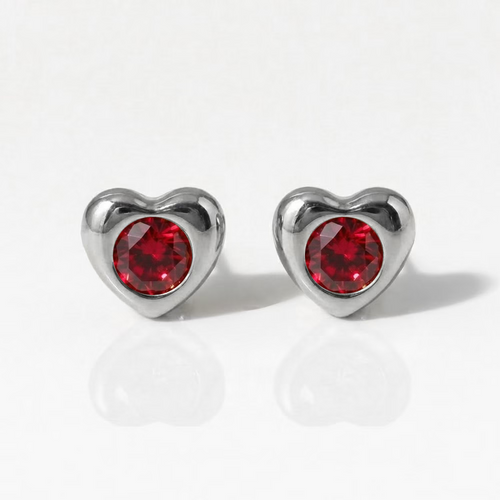 Surgical Steel Ear Piercing Studs - Heartlite Ruby Hypoallergenic (Pair)