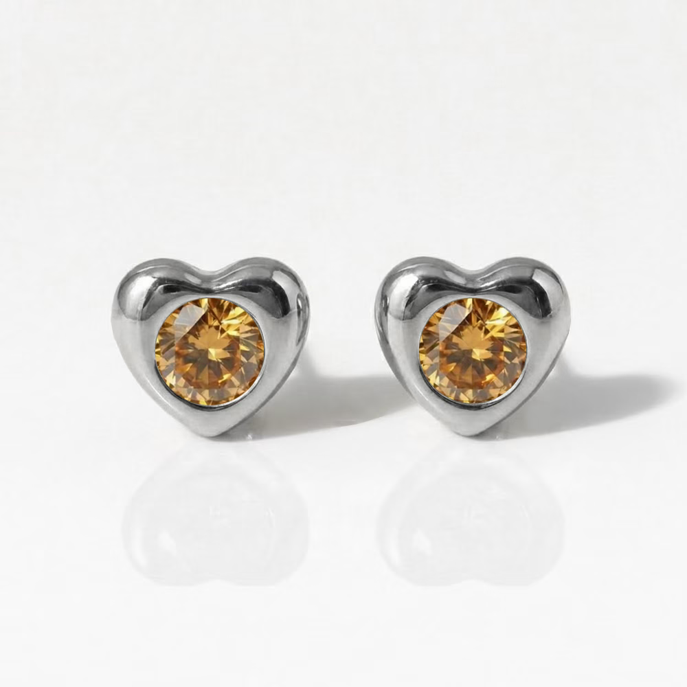 Surgical Steel Ear Piercing Studs - Heartlite Topaz Hypoallergenic (Pair)
